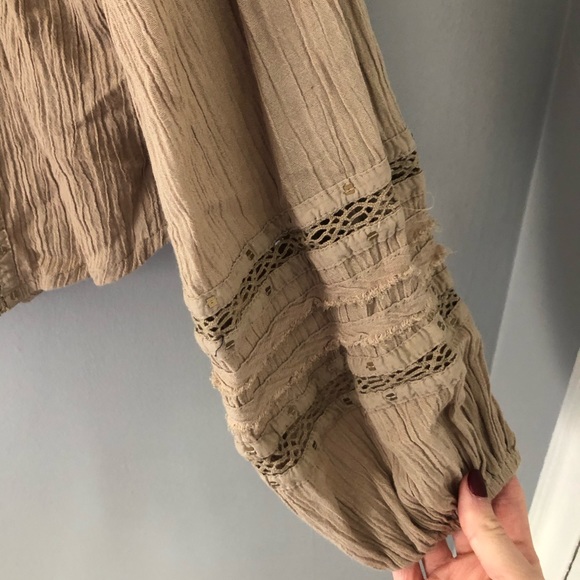 Free People Boho Button Down Long Sleeve Blouse Tan XS - Picture 4 of 9